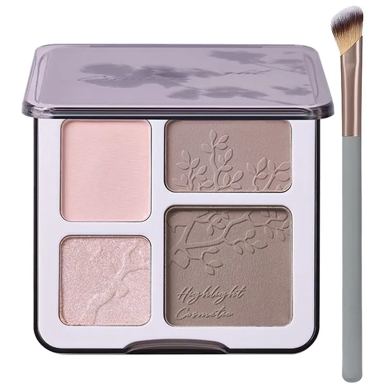 Highlighter & Contour Palette for Cool-Toned Skin, Pressed Powder Face Sculpting Makeup with Smooth Matte & Shimmer Finish, Long-Lasting