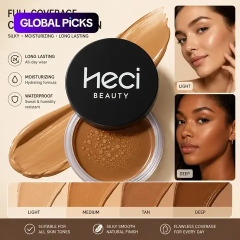 【Black Friday】Full Coverage Cream Foundation, Cosmetics, Long Lasting Waterproof Face Makeup, Smooth Moisturizing Base Makeup for Women & Girls, Balm Texture, Flawless Skin Finish #GLOBAL PICKS