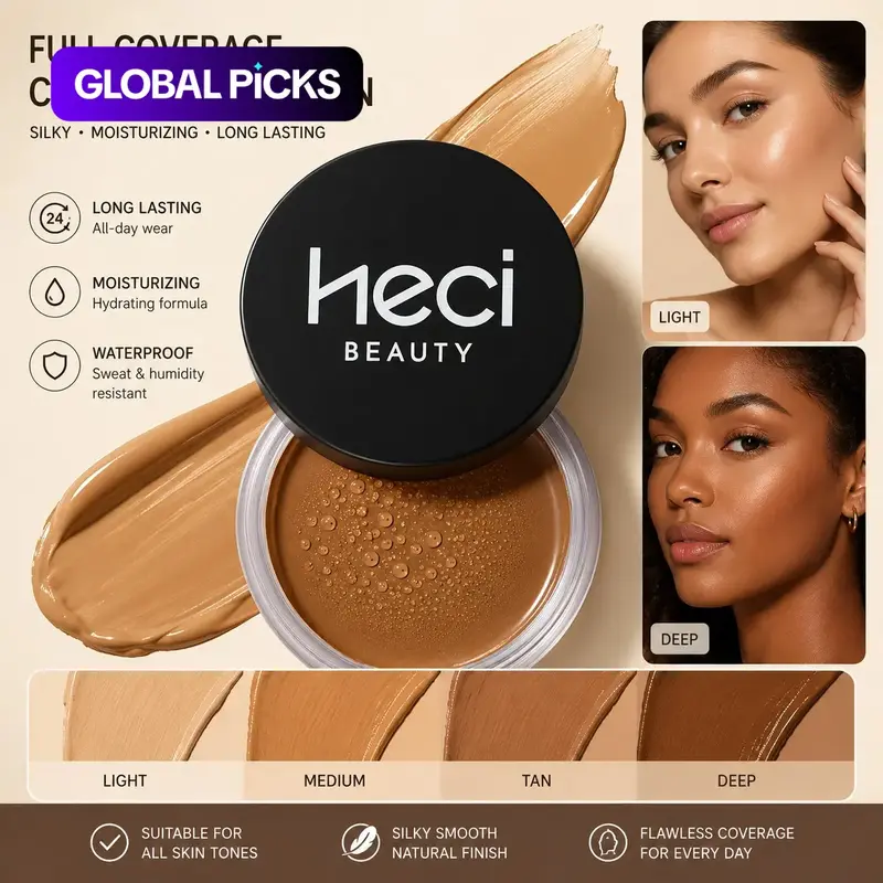 【Black Friday】Full Coverage Cream Foundation, Cosmetics, Long Lasting Waterproof Face Makeup, Smooth Moisturizing Base Makeup for Women & Girls, Balm Texture, Flawless Skin Finish #GLOBAL PICKS