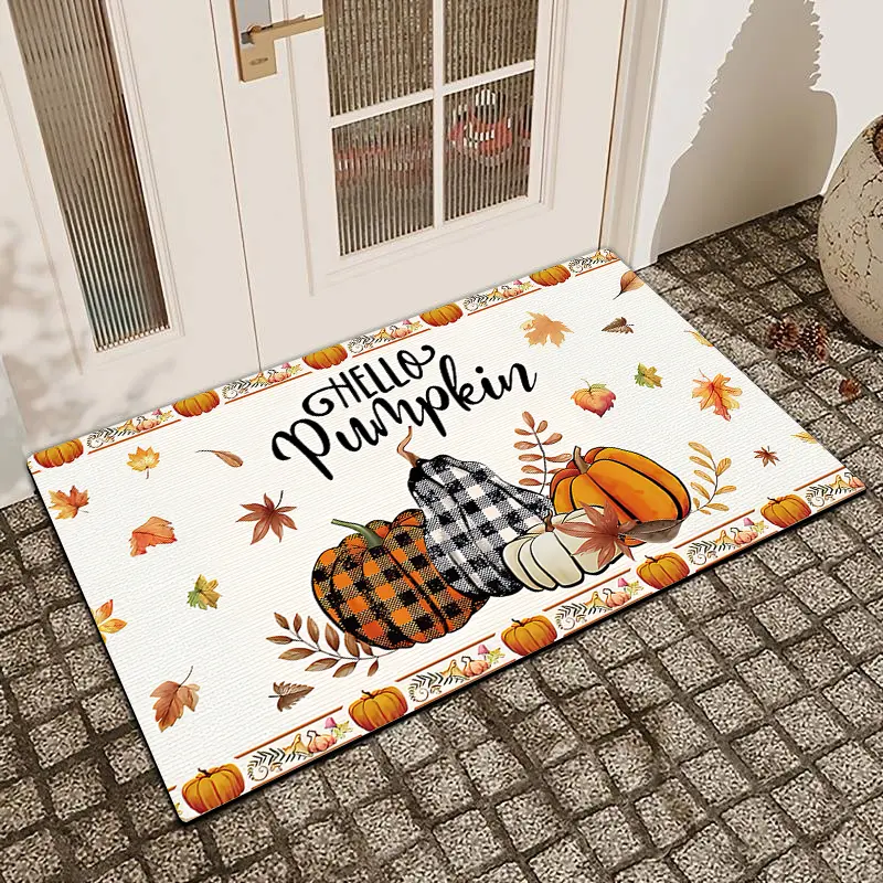 1 Pc Orange Car Thanksgiving Dwarf Pumpkin Door Mat With Linen Surface Diatomaceous Earth Anti Slip And Absorbent Indoor And Outdoor Printed Door Mat Decorative Rug Holiday Home Decoration