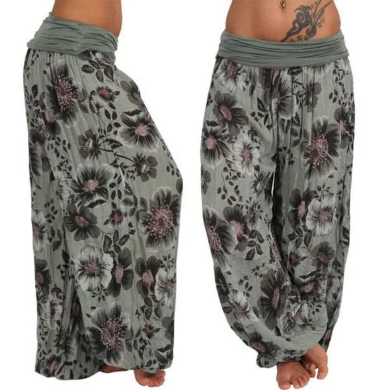 Women Boho Loose Pants Paisley High Waist Ankle Tied Harem Pants Baggy Long Bloomers Trousers Female Trousers Pantalones Womenswear Bottom Comfort Fit