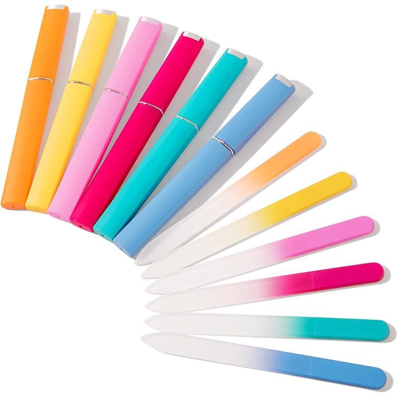 Glass Nail File with Case, Nail File Kit, 3 Counts/6 Counts Professional Glass File, Double-sided Etched Gentle Nail Care Tool for Women & Adults