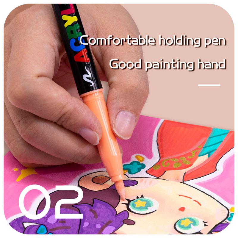 Acrylic Marker Pen Set, 12/24 Colors Straight Liquid Soft Bush Markers Pens, Waterproof Pen Soft Brush Nib Skin Color, for Figure Painting Glass Stone