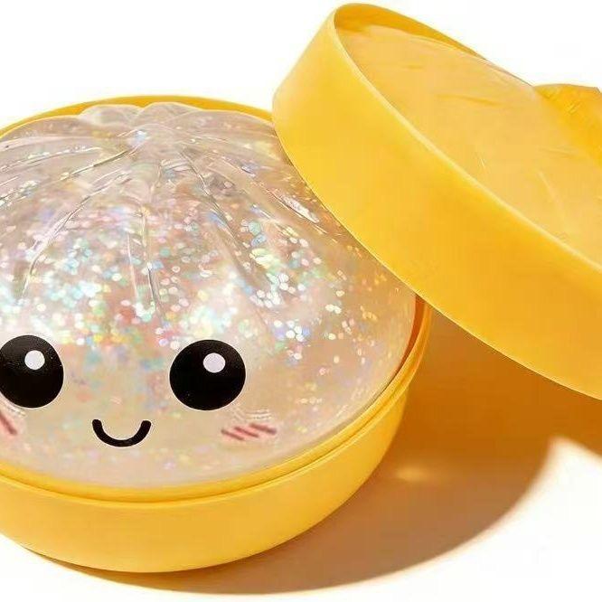 [Four colors, 10cm/3.94in] Giant Glitter Dumpling, Giant Dumpling Soft Toy, Super Rainbow Dumpling, Cute Stress-Relief Fidget Toy, with Steamer Box, Soft Squeezable Stress-Relief Dough for Adults