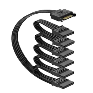 Power Splitter Cable 5.5 inches 6 Way Black 15 Pin 1 to 6 SATA Cable for HDD SSD Optical Drives Power Connector for Extension Cable