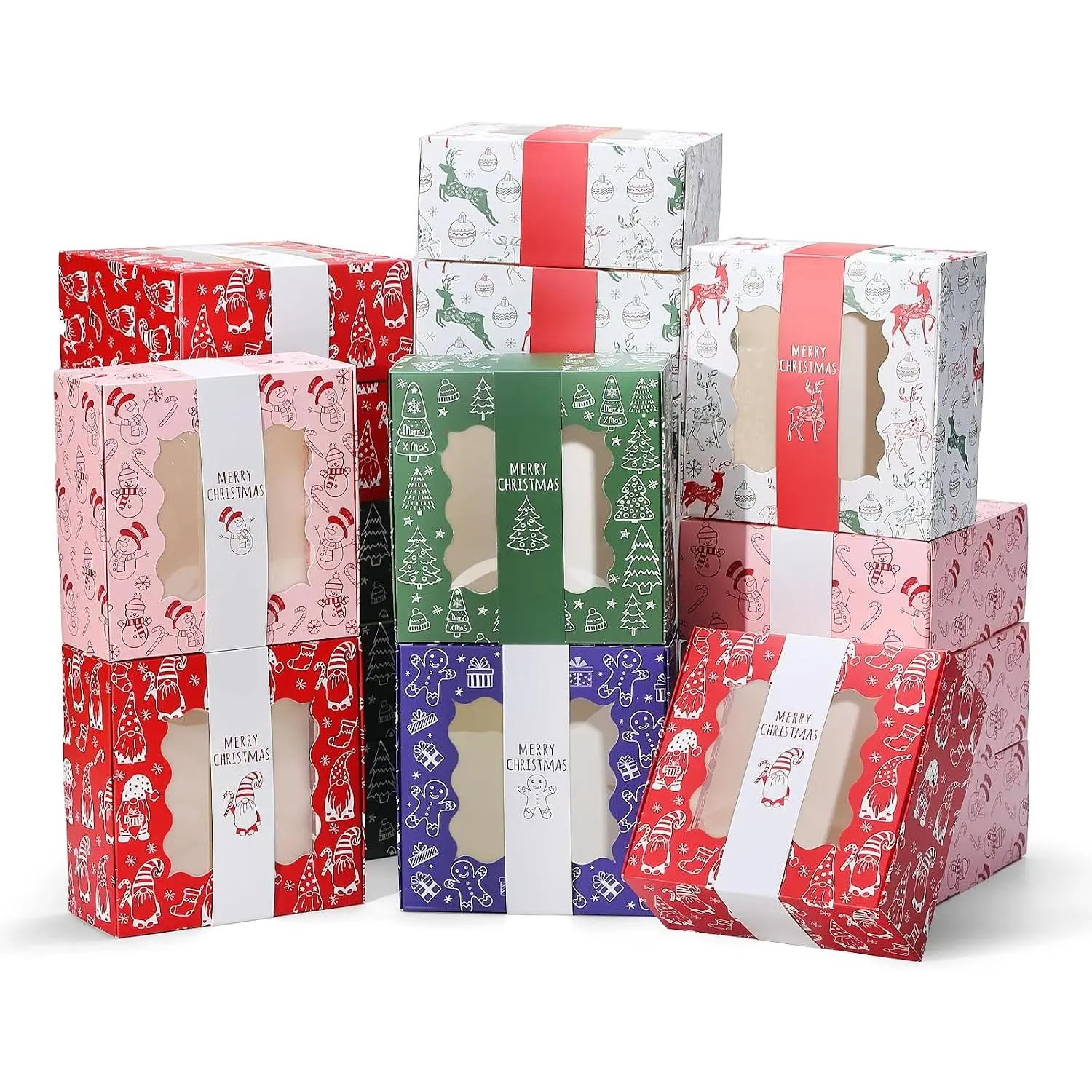 10 Pack Christmas Cookie Boxes, 6.1x6.1x2.8 Inch Christmas Cookie Tins with  for  Giving, Holiday  Boxes for Cookies, Cupcakes, Brownies, Donuts, Party Favors
