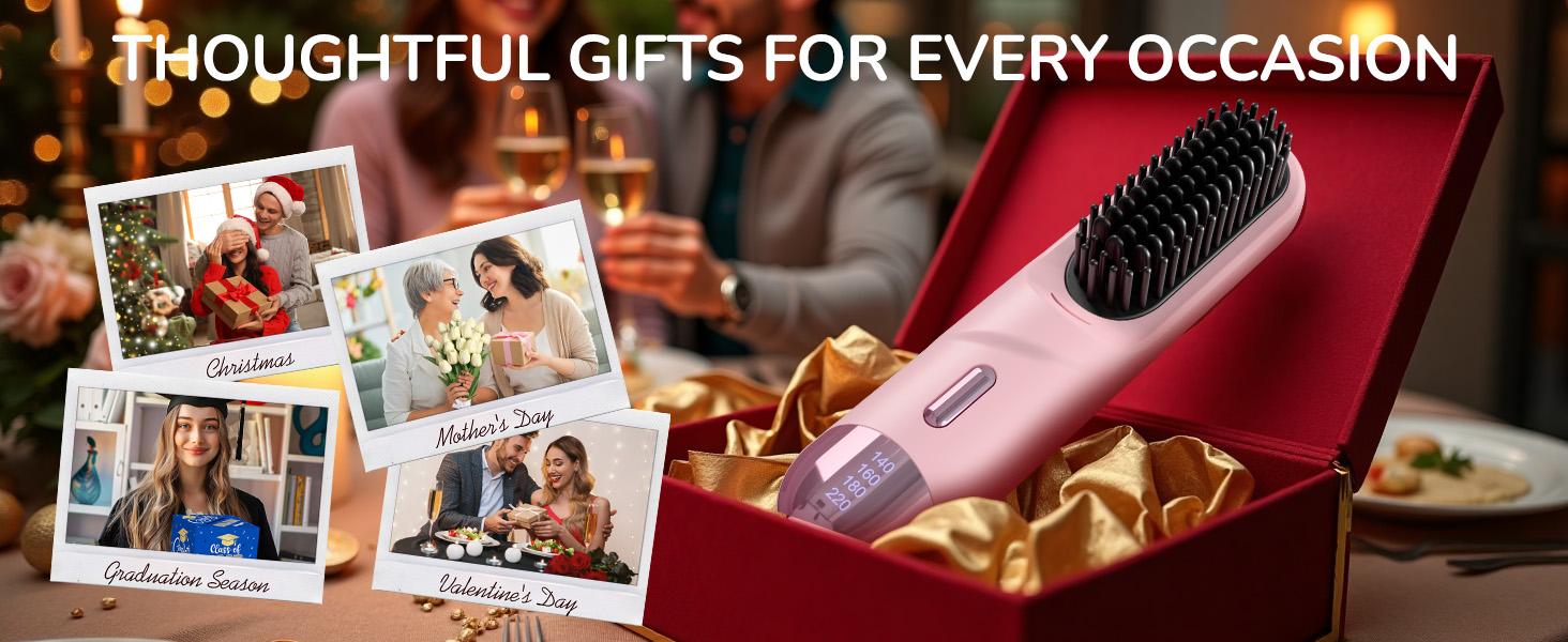 Go Brush Pro for Short Hair 2026 Hair Straightener Brush 300M Negative Ions,Portable Cordless Straightening Comb for Women,Fast Heating 4 Temps for Frizz-Free Smooth Hair Travel Gift Light Pink