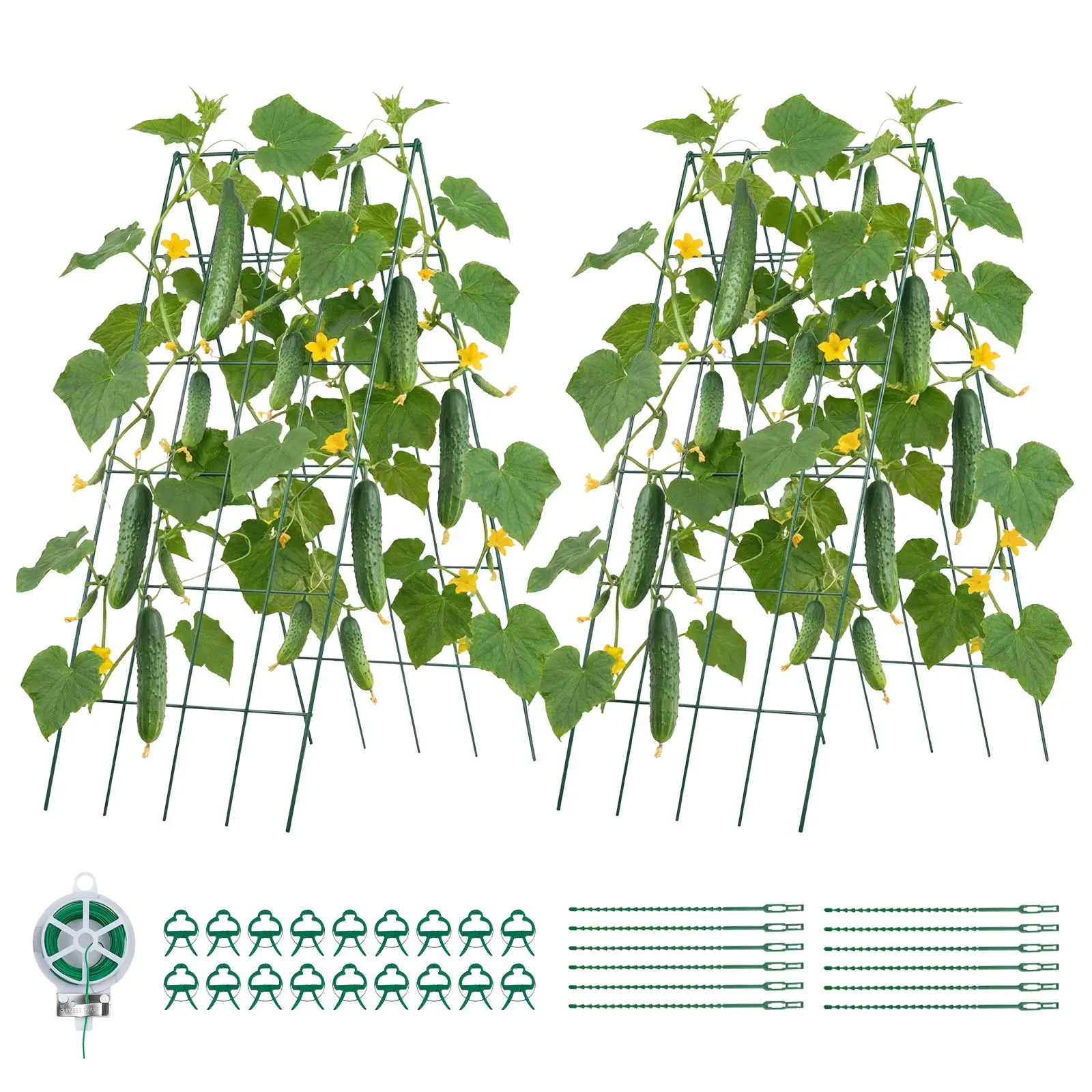 VEVOR Cucumber Trellis 4 Pack, A-Frame Garden Trellises for Raised Bed, Metal Rustproof Coating Plant Support for Vine, Climbing Plants, Peas, Beans, Zucchini, Tomato, Flower (38.98 x 15.75 in x 4PCS