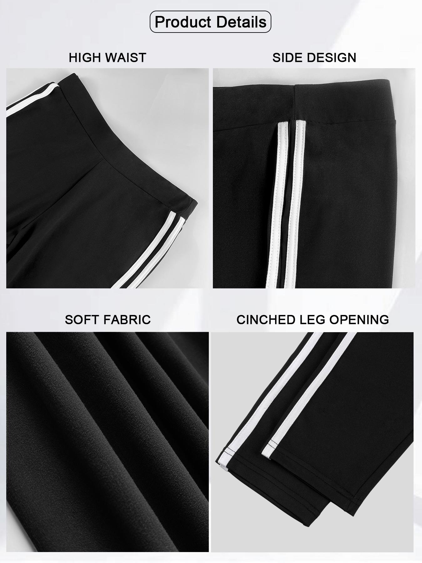 Women's Plus Size High Waist Skinny Pants, Side Colorblock Design, Elastic Comfortable Fit, Fashion Striped Pattern, Casual Wear，Cherry, High Waisted Leggings
