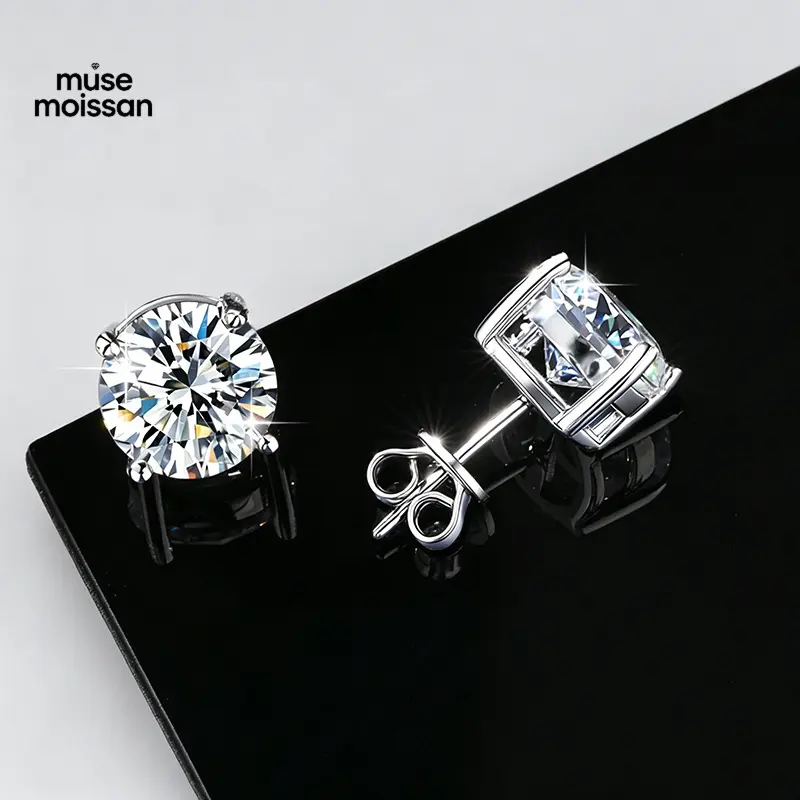 Muse Moissan Classic 4-Prong Moissanite Stud Earrings in S925 Sterling Silver, Unisex Casual Jewelry with VVS Diamond-Like Sparkle, GRA Certified, Choking Hazard Small Parts, Diamond-Like Sparkling, Muse Moissanite, Plugs, Moissanite Jewelry