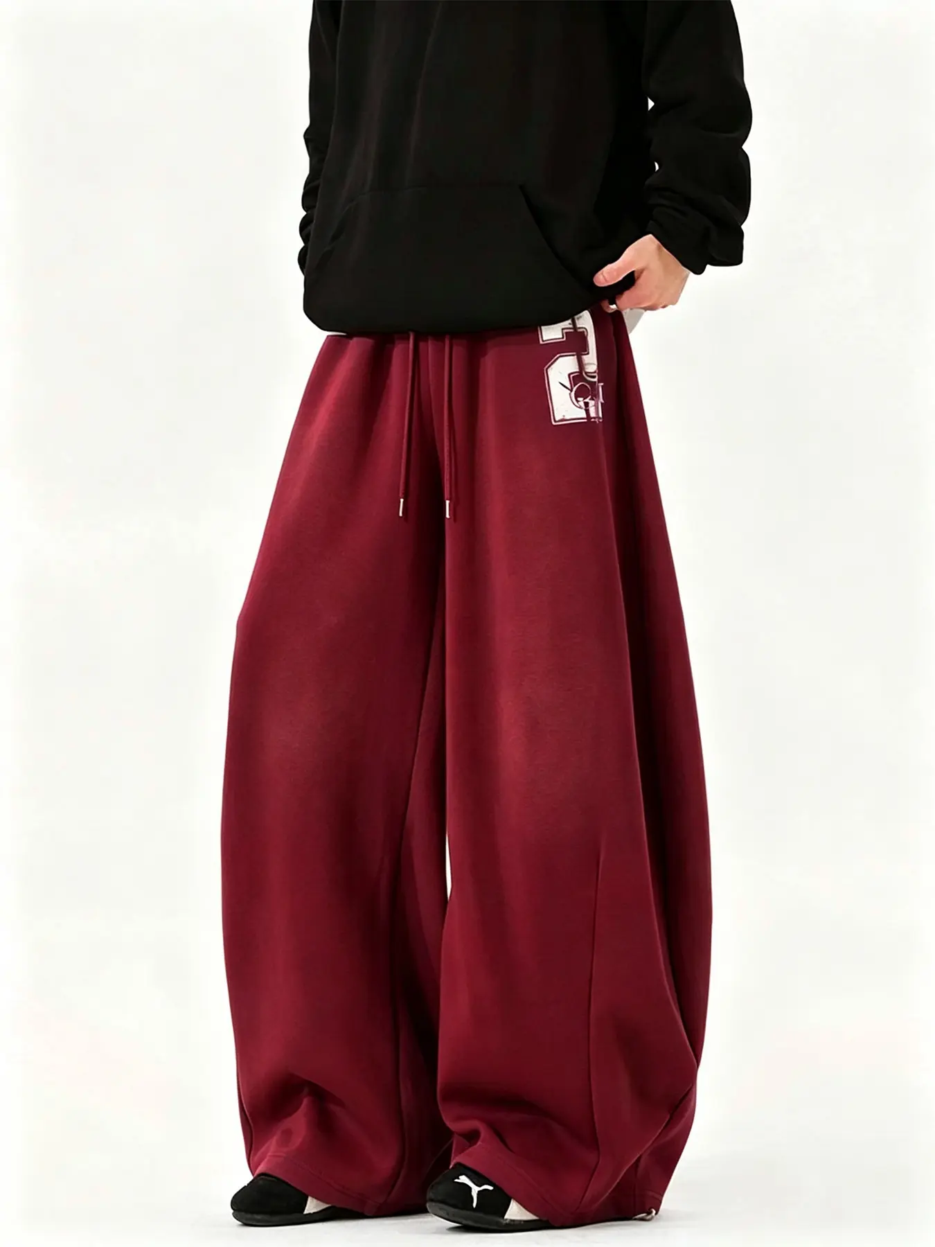 Unisex Extreme Wide Leg Sweatpants Vintage Number Print, Baggy Loose Drawstring Waist Floor Length Trousers, American Streetwear Casual Joggers Multi Color