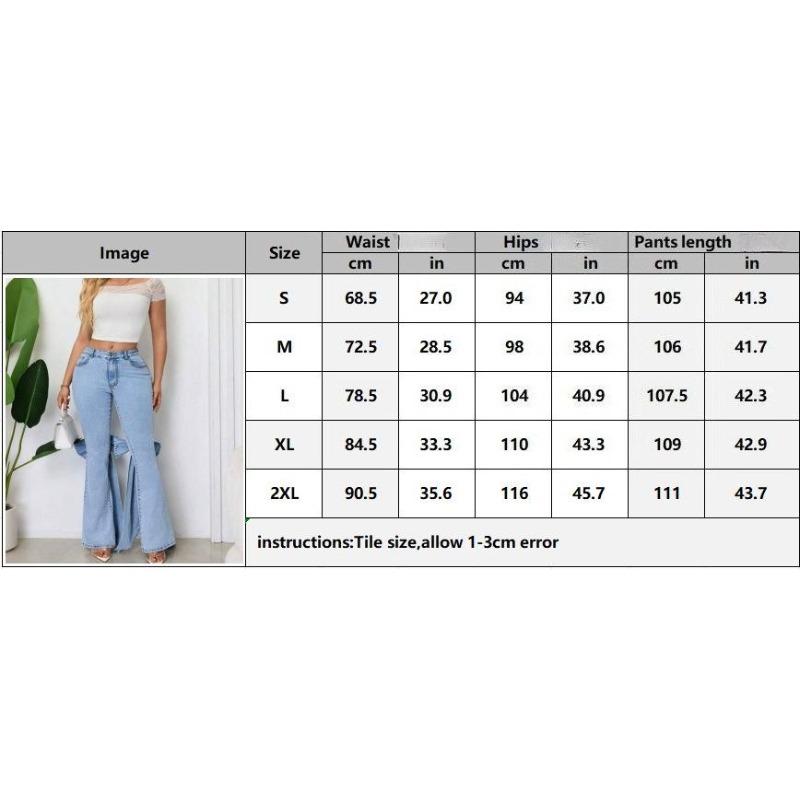 Fashion Women's Jeans High Waist Stretch Bow Trimmed Flared Jeans