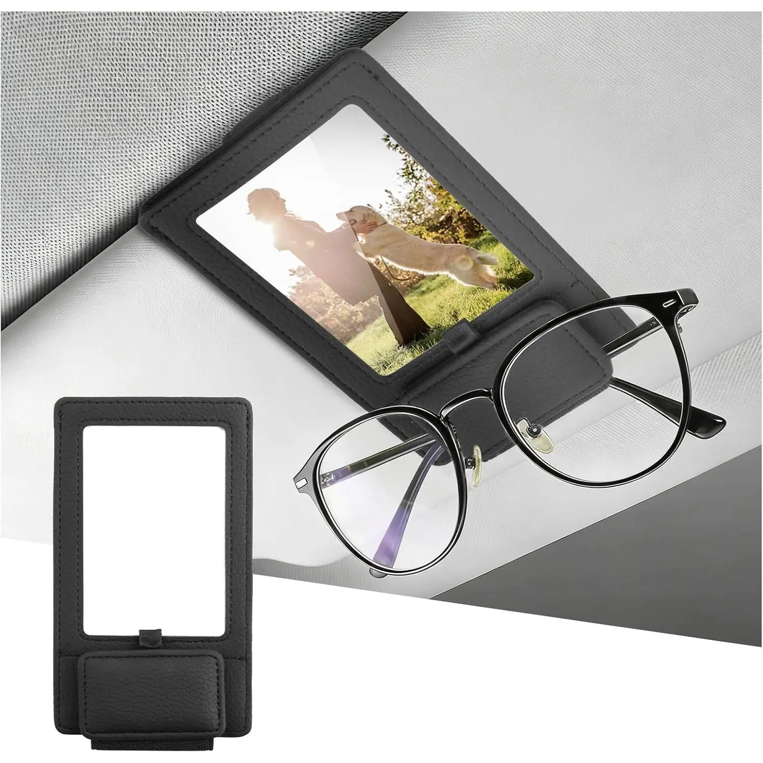 2026 Upgraded 2-in-1 Sunglass Holder for  &  Picture Holder,Leather  Sunglass Holders with   Clasp,Portable Sunglasses Holders for  Visor Accessories
