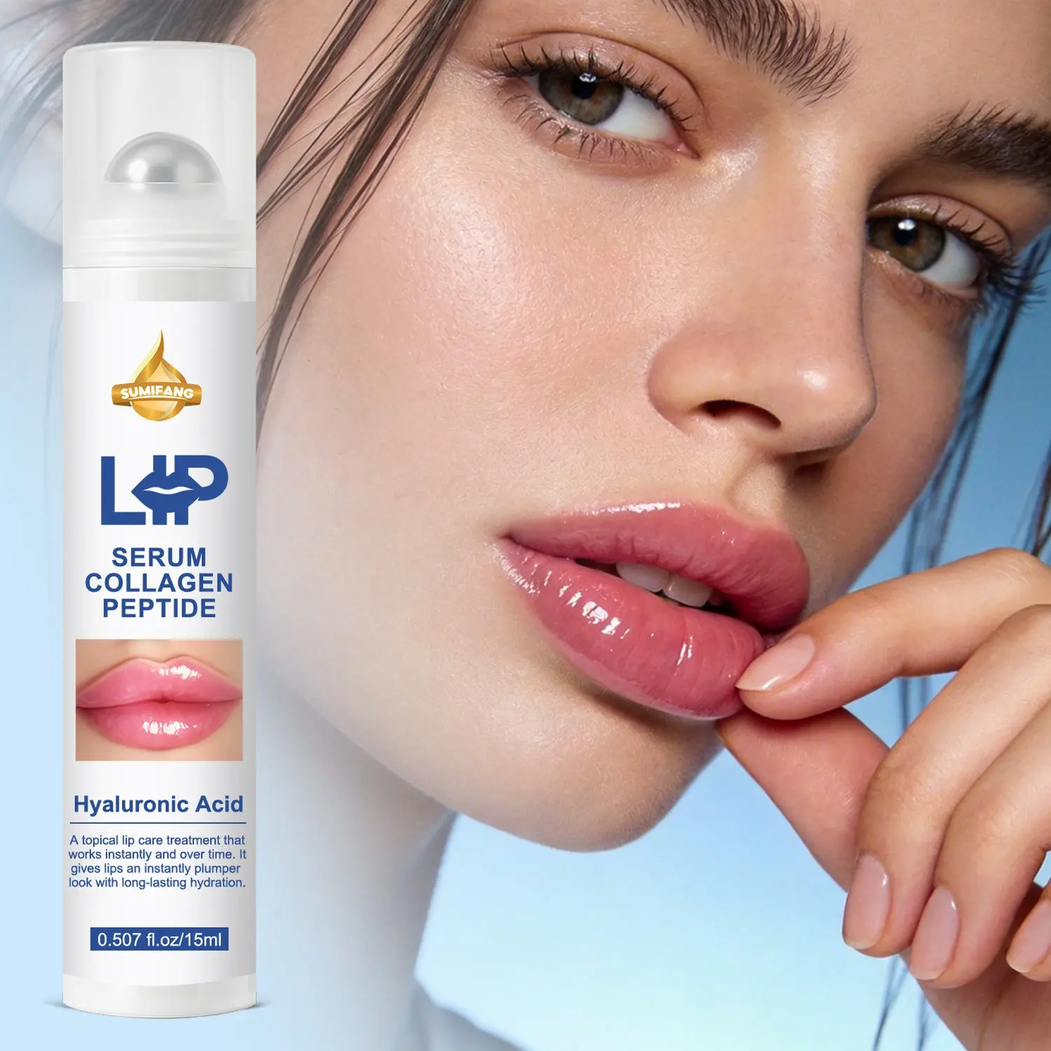 SUMFANG Collagen Peptide Moisturizing Lip Serum 15ml – Hyaluronic Acid + Collagen Peptides – All-Season Lip Protection & Hydration – Lightweight, Non-Greasy Formula – Suitable for All Skin Types