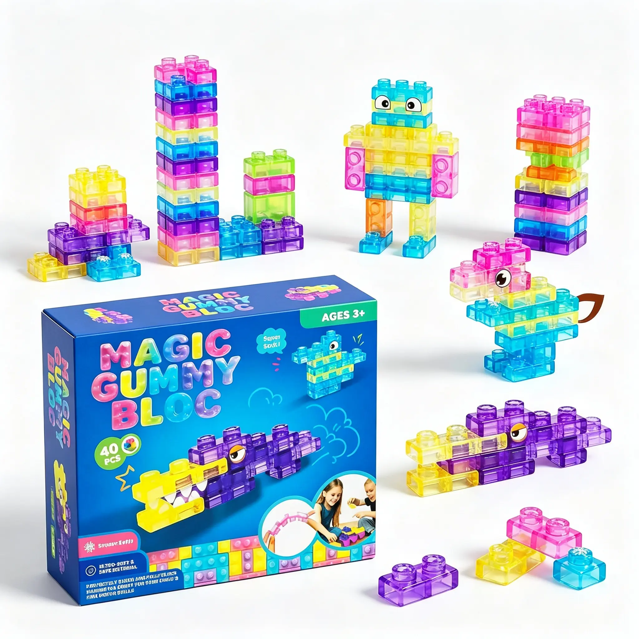 Soft Gel Building Blocks, Elastic Multicolor Stacking Toy Set, Non-Toxic Sensory Play, Safe Stretchy Fun, Early Learning Stem Toys for Kids Aged 3+