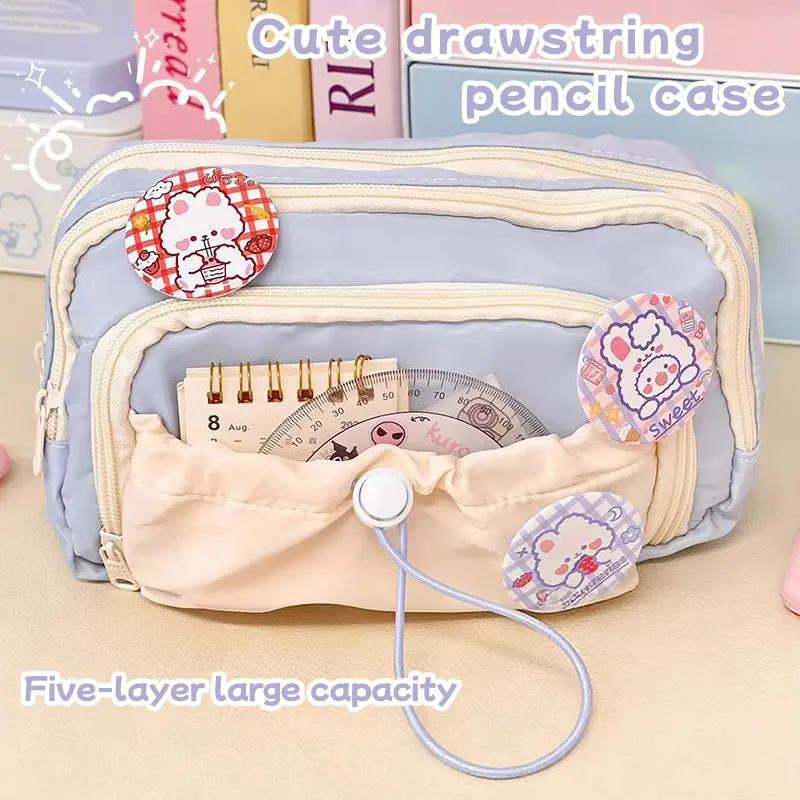 Cute Drawstring Pencil Case, Pencil Bag, Five-Layer Large Capacity Simple Pencil Box, Multi-Functional Stationery Organizer, Soft Material, Ideal for Students