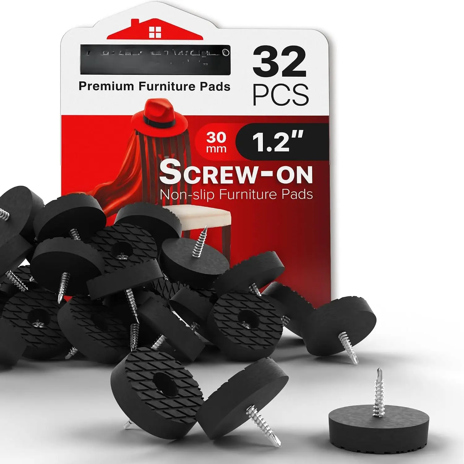 Screw  Rubber  - 32 count 1.2" -  Non Slip Furniture Pads - Anti Skid Pads for Furniture  - Chair  Protectors - Furniture Grippers for  Surfaces - Protect Any Floors!