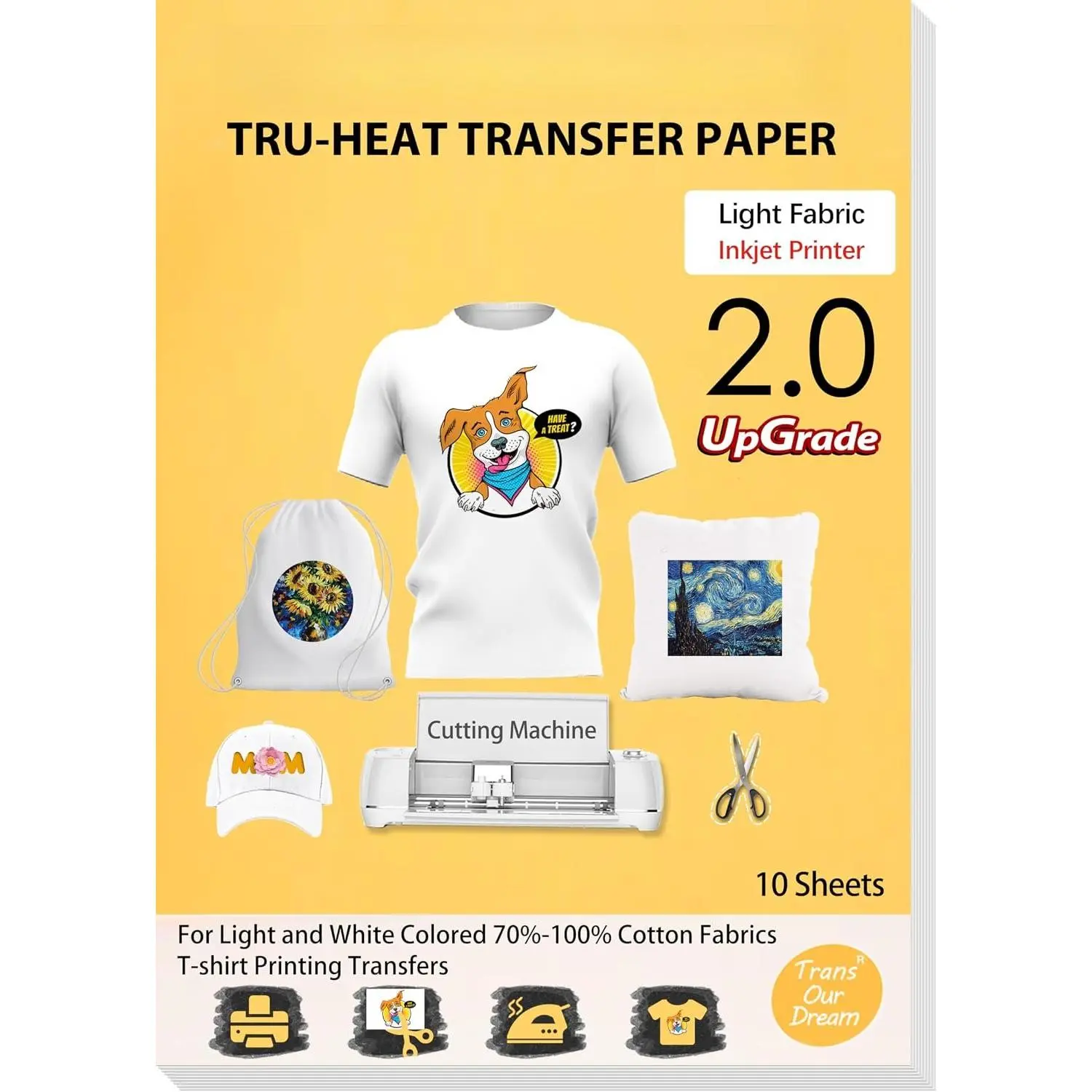 Heat Transfer Paper for Light Shirts(10 Sheets, 8.5x11),Printable HTV Heat Transfer Vinyl for Inkjet Printers