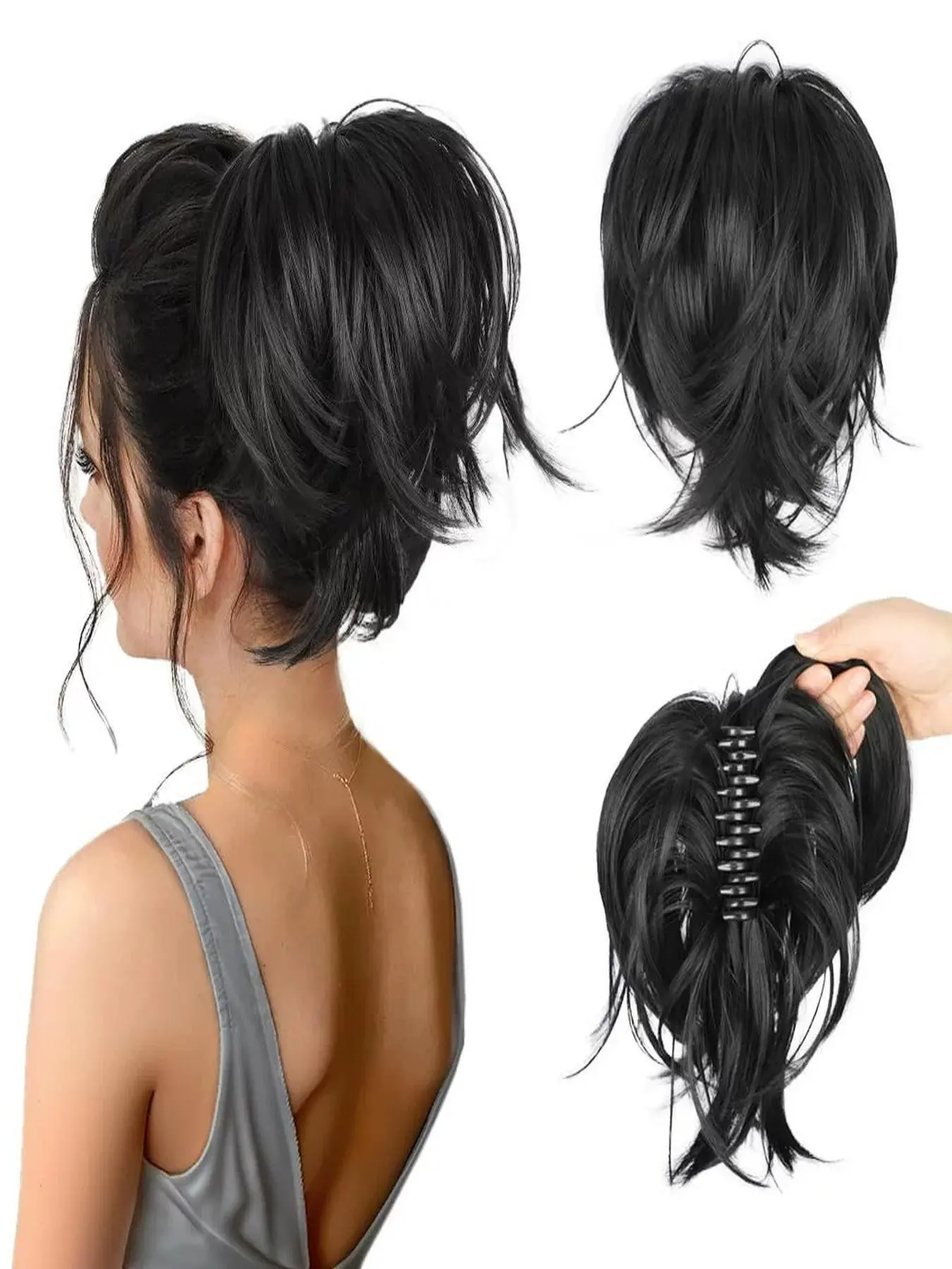 Claw Clip Short Ponytail Extensions - DIY Bendable Metals Fluffy Messy Bun Hair Piece  Synthetic Hairpieces Ponytail Extension for Women