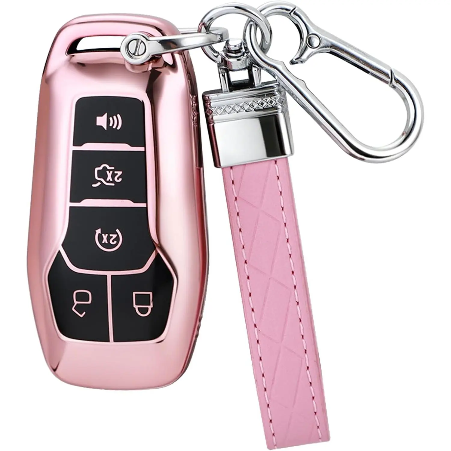 for Ford Key Fob Cover with Keychain, Soft TPU Full Protection Key Fob Case for Ford Fusion Mustang F150 Edge Explorer Lincoln MKZ MKC MKX Remote Key (Type A pink Key Case + key chain)