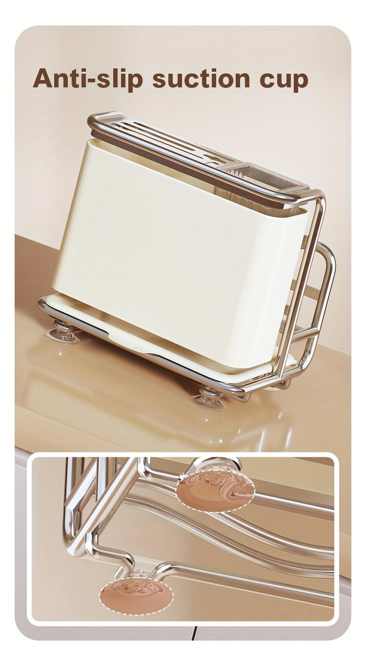 Stainless Steel Knife Organizer, a White Multifunctional Countertop Kitchen Storage Rack for Storing Knives, Cutting Boards, And Cutlery, Featuring a Draining Tray, Designed to Be Durable And Space-Saving