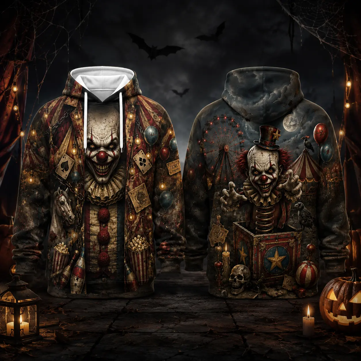 3D Realistic Halloween Creature Graphic Pullover Hoodie, Spooky Double‑Sided All Over Print Long Sleeve Sweatshirt for Fall Halloween Party Streetwear