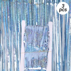 Assorted Tone Laser Fringe Backdrop Curtain 3 Pack In 78.3in, Perfect For Indoor Theme Party & Gathering Decor, Cut Down Time-consuming Decoration Work, Hot Event Decor Essential
