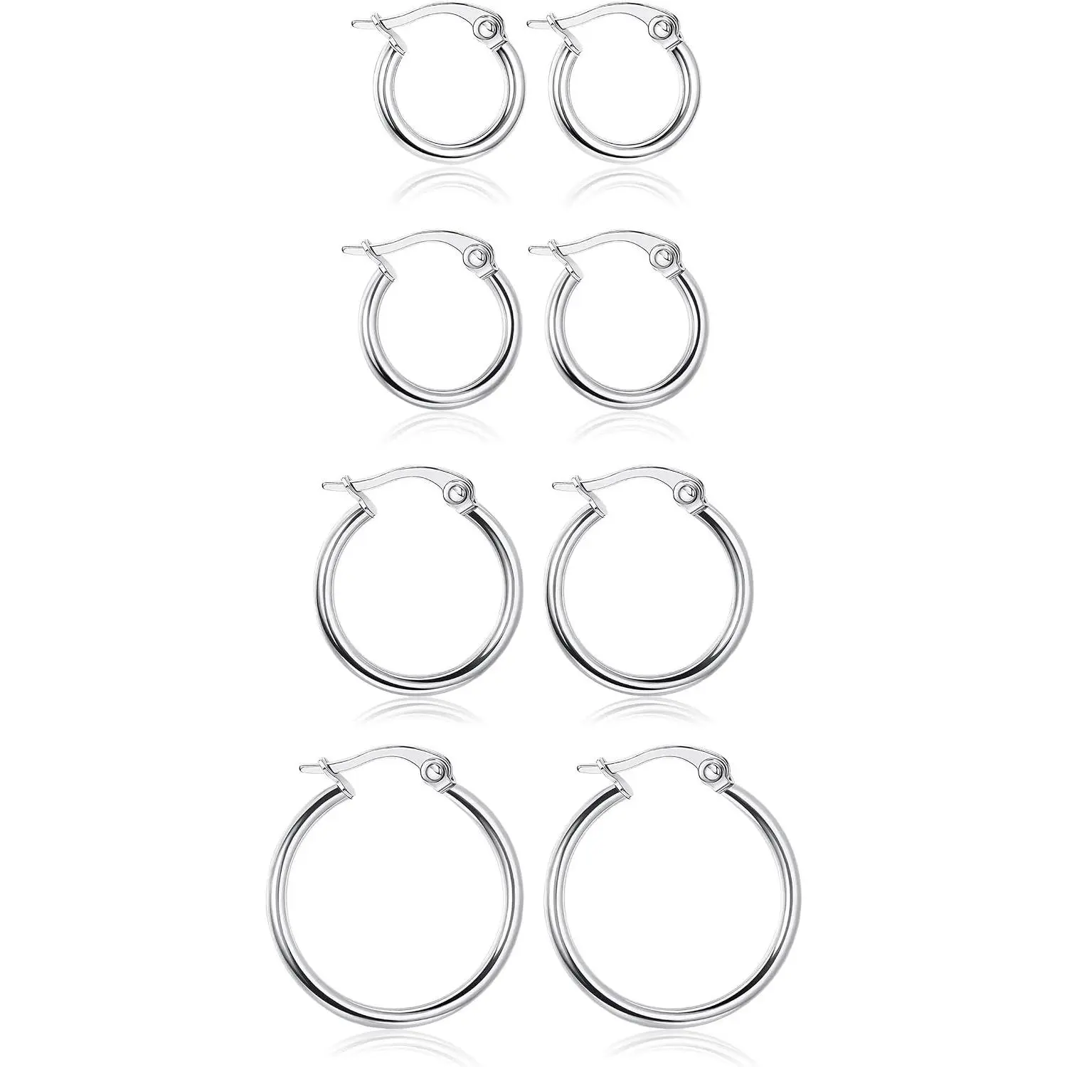 Hoop Earrings Set Stainless Steel Rounded Small Hoop Earrings Set for Women Cute Huggie Earrings Nickel Free 10/12/15/20MM