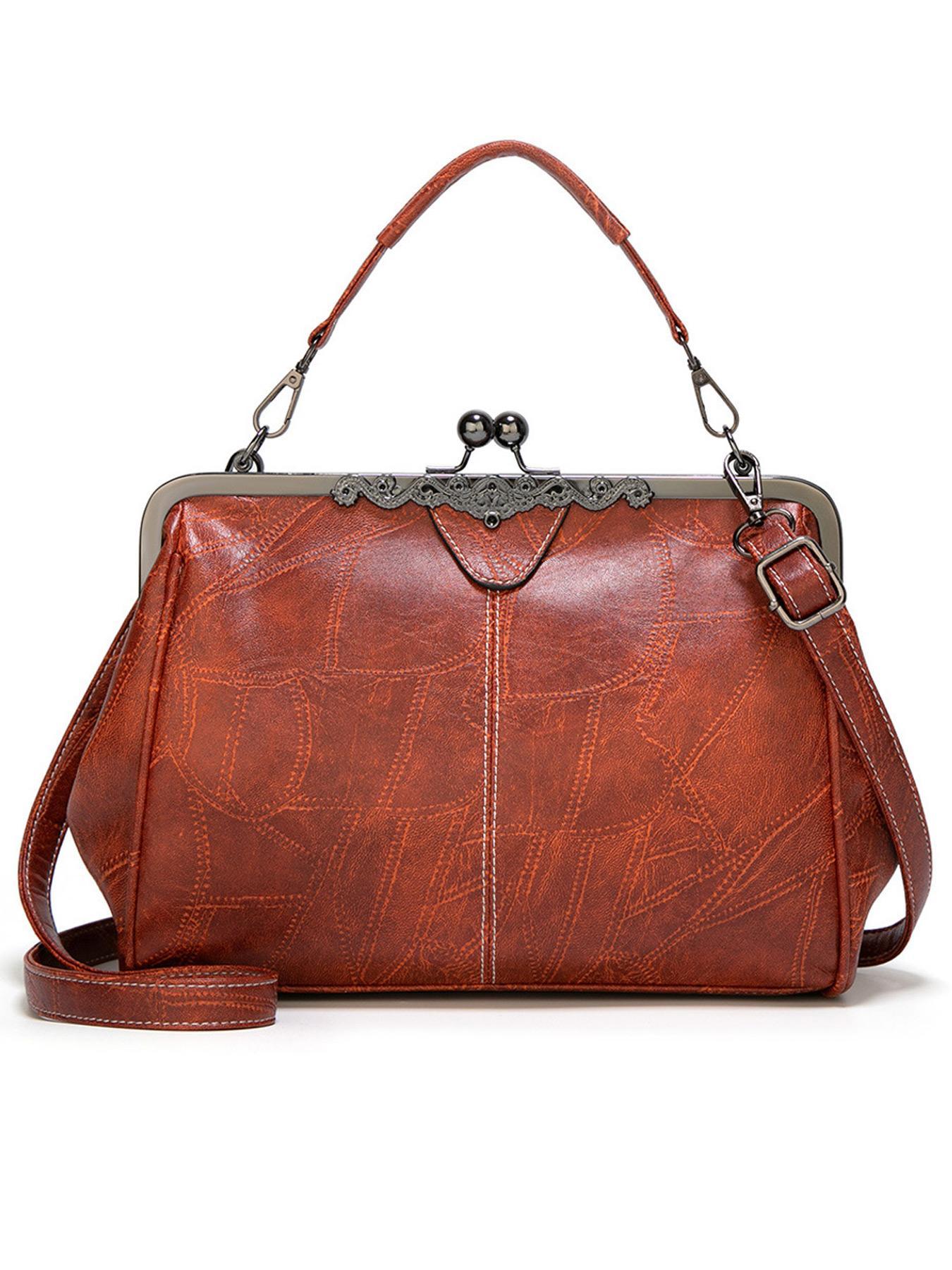 Women's Elegant PU Leather Handbag, Trendy Gorgeous Large Capacity, Chic Vintage Bag for Work & Daily Use, Crossbody Purses