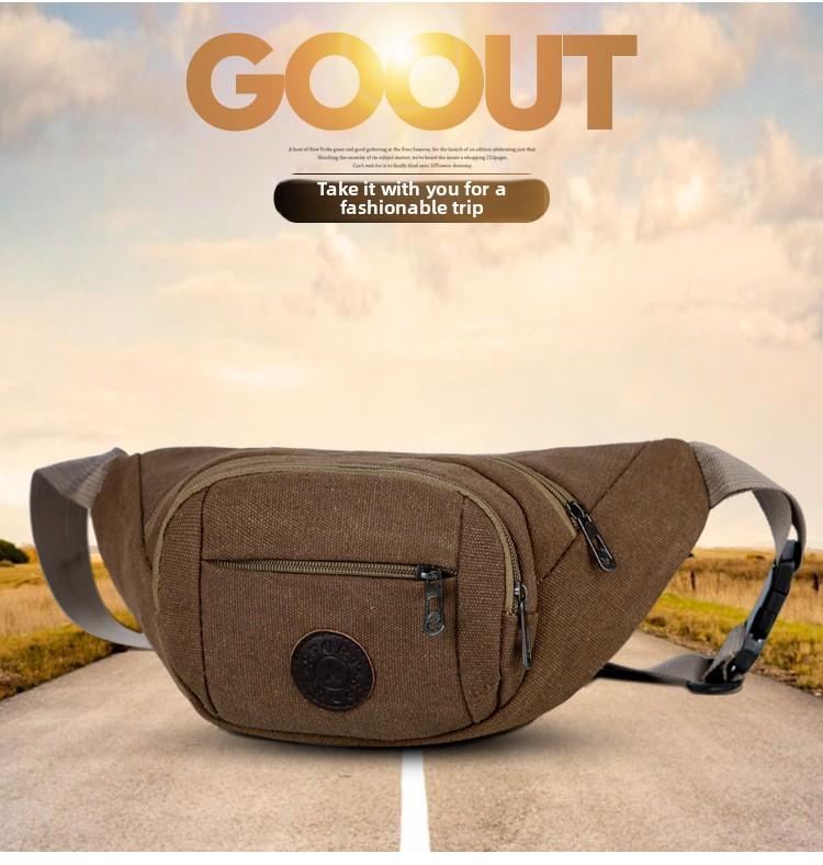 canvas mobile phone fanny pack men's large-capacity multi-functional bag diagonal span dual-purpose breast bag business wallet