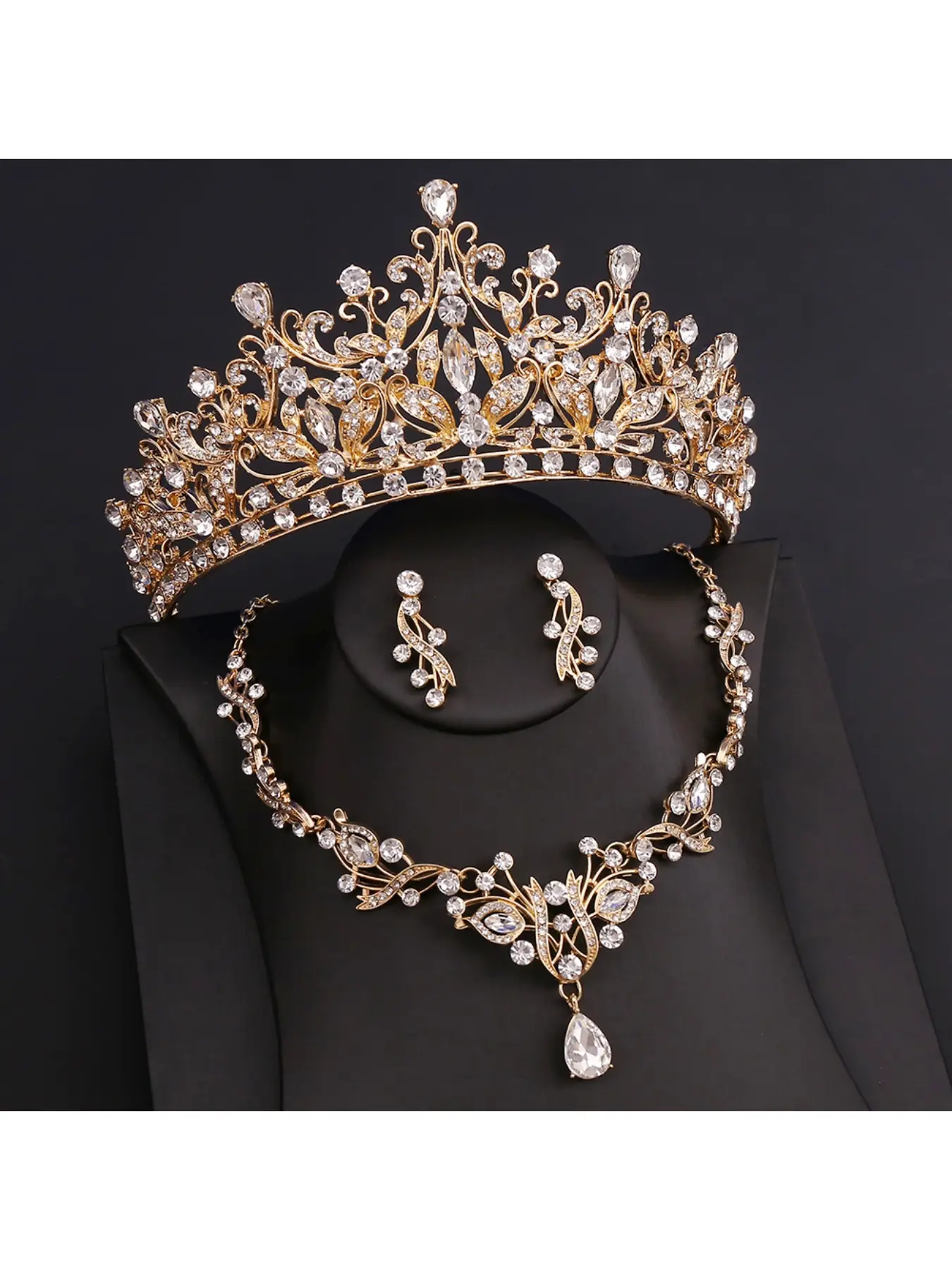 Bridal jewelry three-piece set wedding crown headpiece necklace earrings ensemble wedding dress accessories Wedding Jewelry Sets For Brides