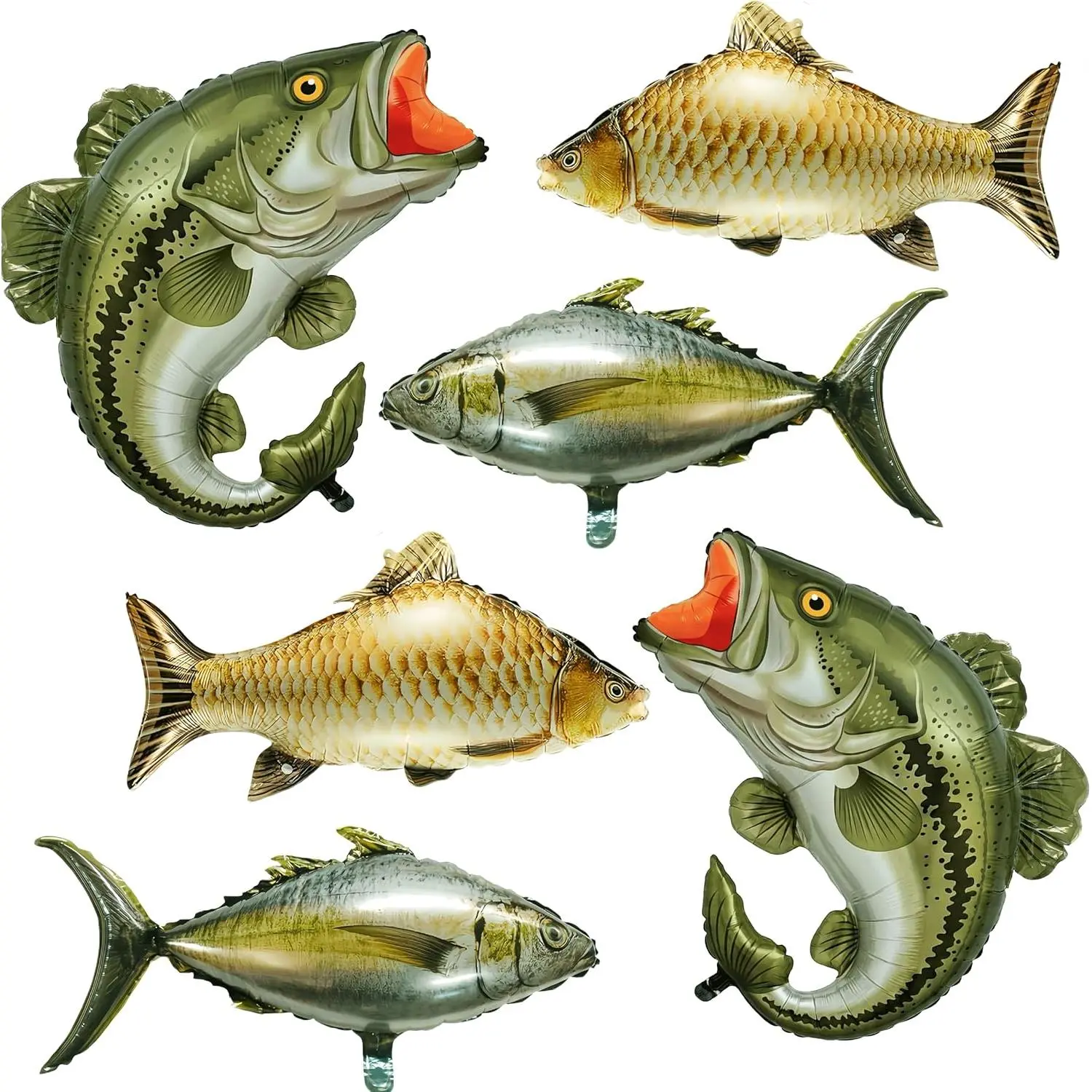 6 Pcs Sea bass carp Fish Balloons - Ofishally One Birthday Fishing Party Decoration Gone Fisherman Theme Birthday Decor Fish Themed Party Let’s Go Fishing Party Fishman Baby Shower