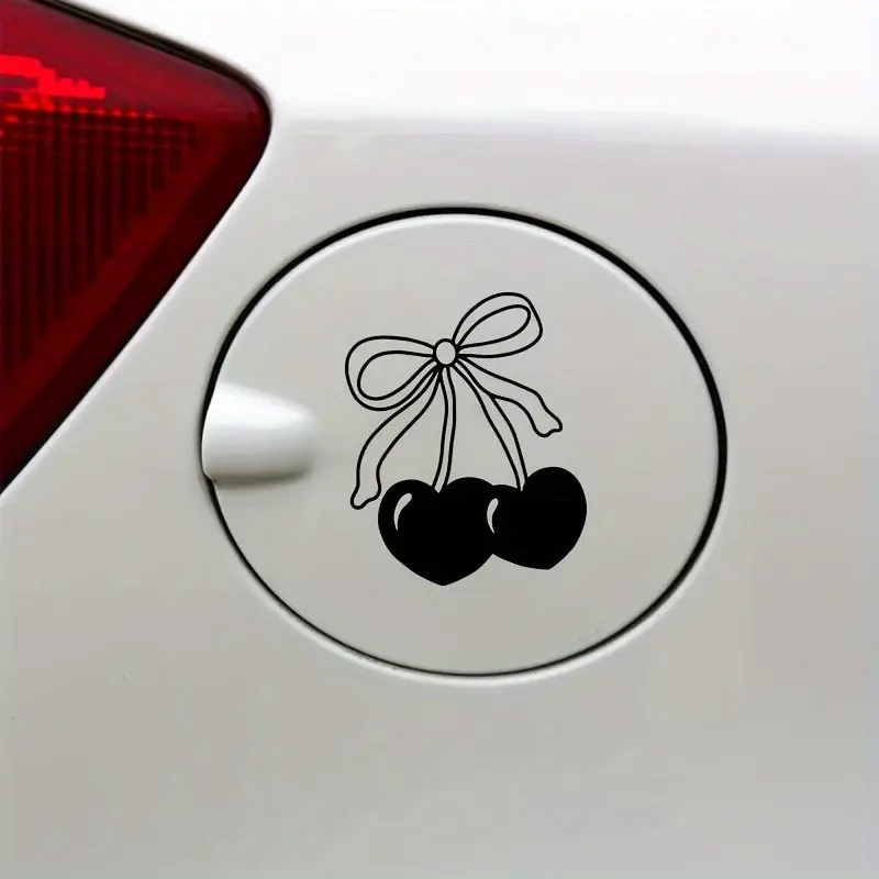 Cherry Bow Car Sticker, Vinyl Door Handle Window Decal, Cartoon Dream Theme, Self-Adhesive Embroidery Look, One-Time Use, Irregular Shape, Smooth Surface, Vehicle Exterior Decoration