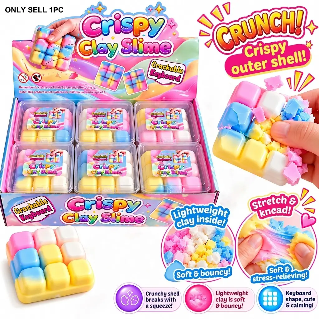 1Pc/12Pcs Crackable Keyboard Squishy Toy, ASMR Crispy Clay Dough Smash Block, Satisfying Tactile Moldable Sensory Relief Toy For Teens Adults 12+, Aesthetic Office Decor, Tension Relaxation Blind Box Gift