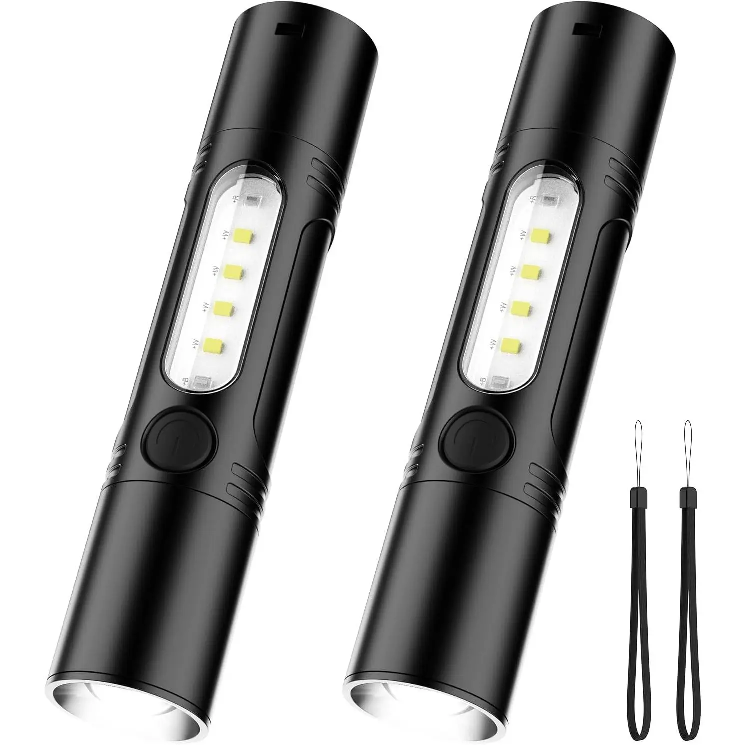 2 Pack LED Flashlight Set, USB Rechargeable LED Flashlight with Lanyard, Whistle Function, Zoomable , 5 Modes Light for Lighting/Camping/Hiking//Outdoor Activities/Fishing