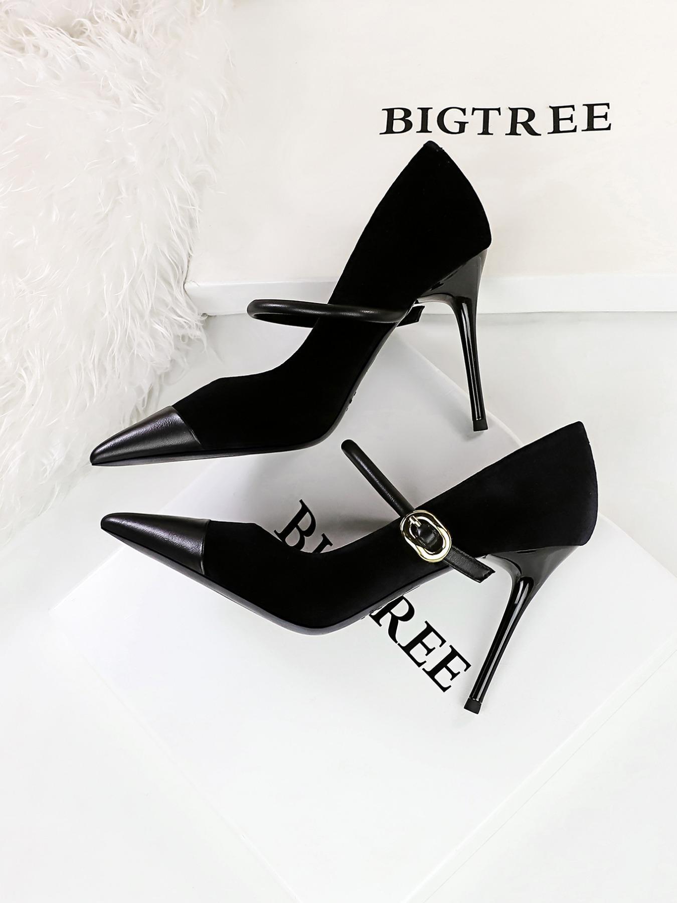 Women's Minimalist Temperament Solid Color Pointed Toe Stiletto Heeled Pumps, Elegant Buckle Design High Heels for Party, Fashionable Heels for Women, Party Holiday Shoes