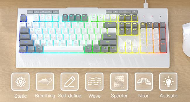 Redragon K525 RGB Backlit 104 Keys Wired Membrane Gaming Keyboard w/ 5 Multimedia Keys & 4 Extra On-Board Macro Keys, Dedicated Media Control, Ergonomic Wrist Rest, Linear Mechanical-Feel Switch