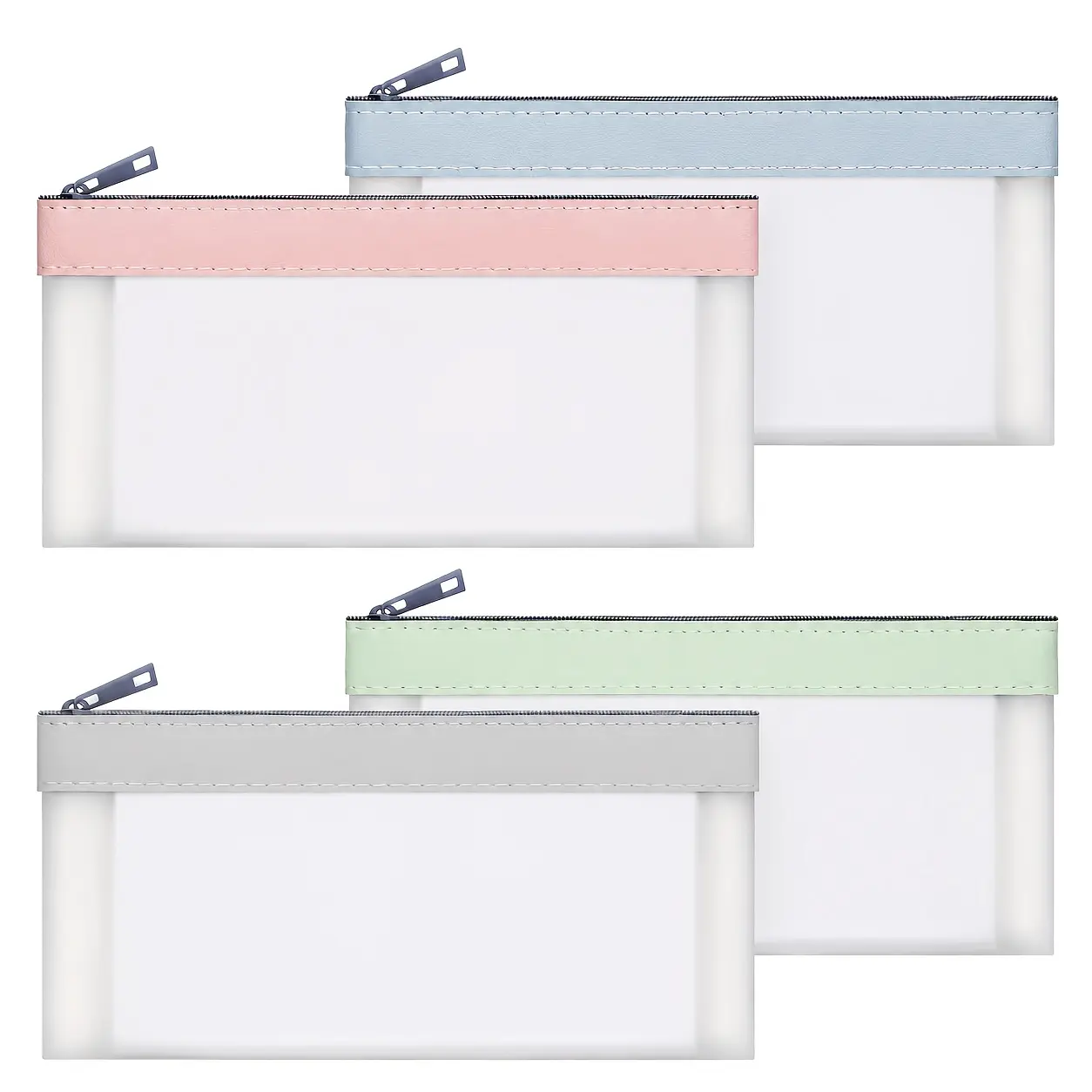 Set of 4 Zippered Money Bags, Cash Envelopes,  Cash Pouches, Money Holders, Clear Bank Deposit Bags, 4-Color Multifunctional Check Wallets