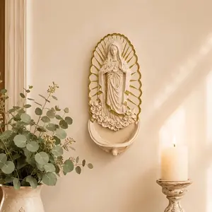 Elegant Wall-Mounted Resin Holy Water Font with Bead Organizer, Ideal for Church, Home, and Room Decor, Stylish Religious Accessories, Religious Decoration