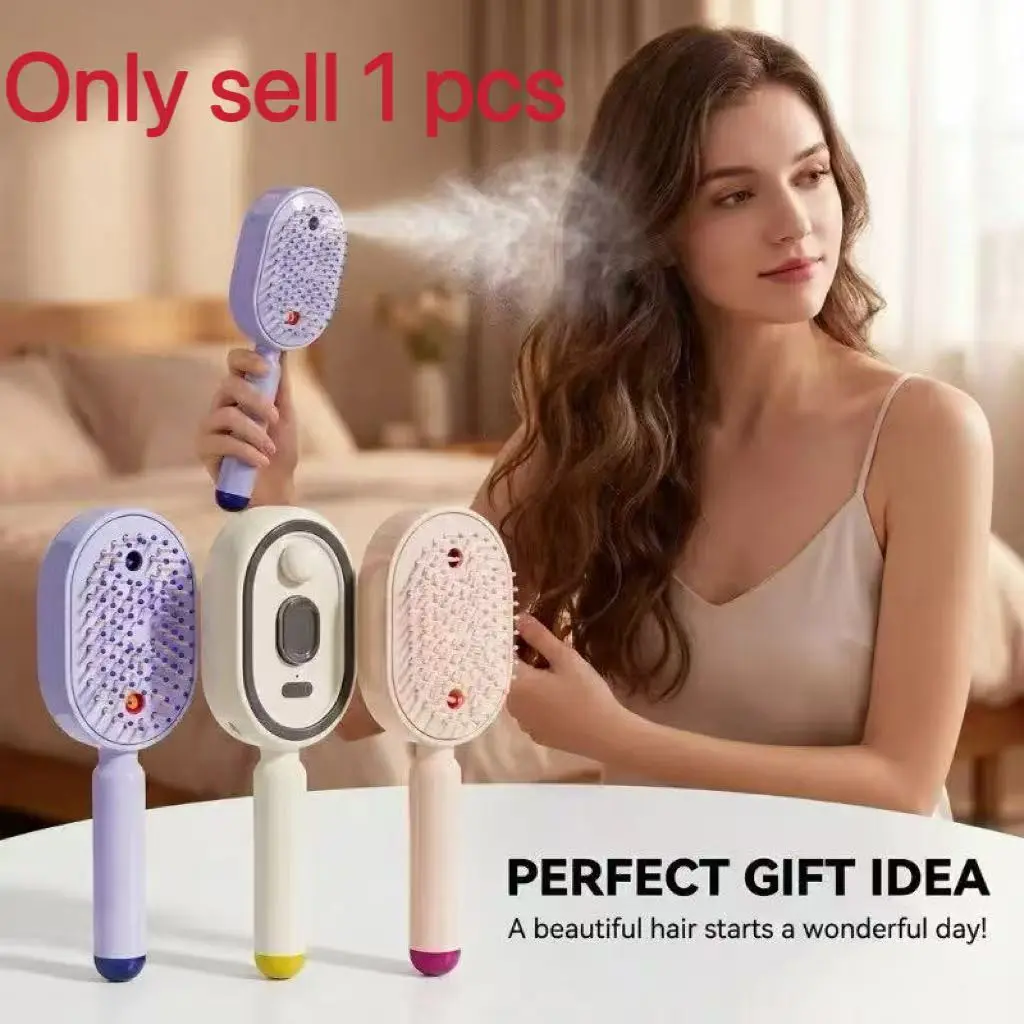 Quickly Smooth Frizzy Hair, Wireless Self-Cleaning Steam Comb, Rechargeable Warm Mist Humidifying Brush, Portable Travel Hair Care Tool