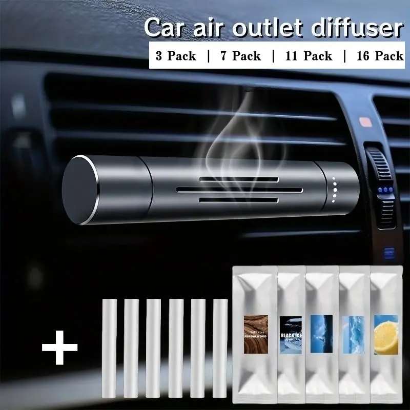 3/7/11/16PCS Car Air Freshener Kit, Car Fragrance System, Premium Alloy Vent Clip Fragrance Diffuser with 2/6/10/15 Scent Refill Sticks, Long Lasting Fresh Scent, Odor Eliminator for Car, Home, Closet & Bathroom