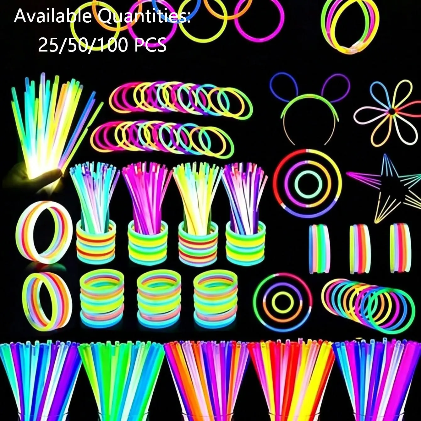 25/50/100pcs Fluorescent Glow Sticks Bracelets Necklaces, Party Wedding Concert Use, DIY Fluorescent Bracelets, Festival Decorations