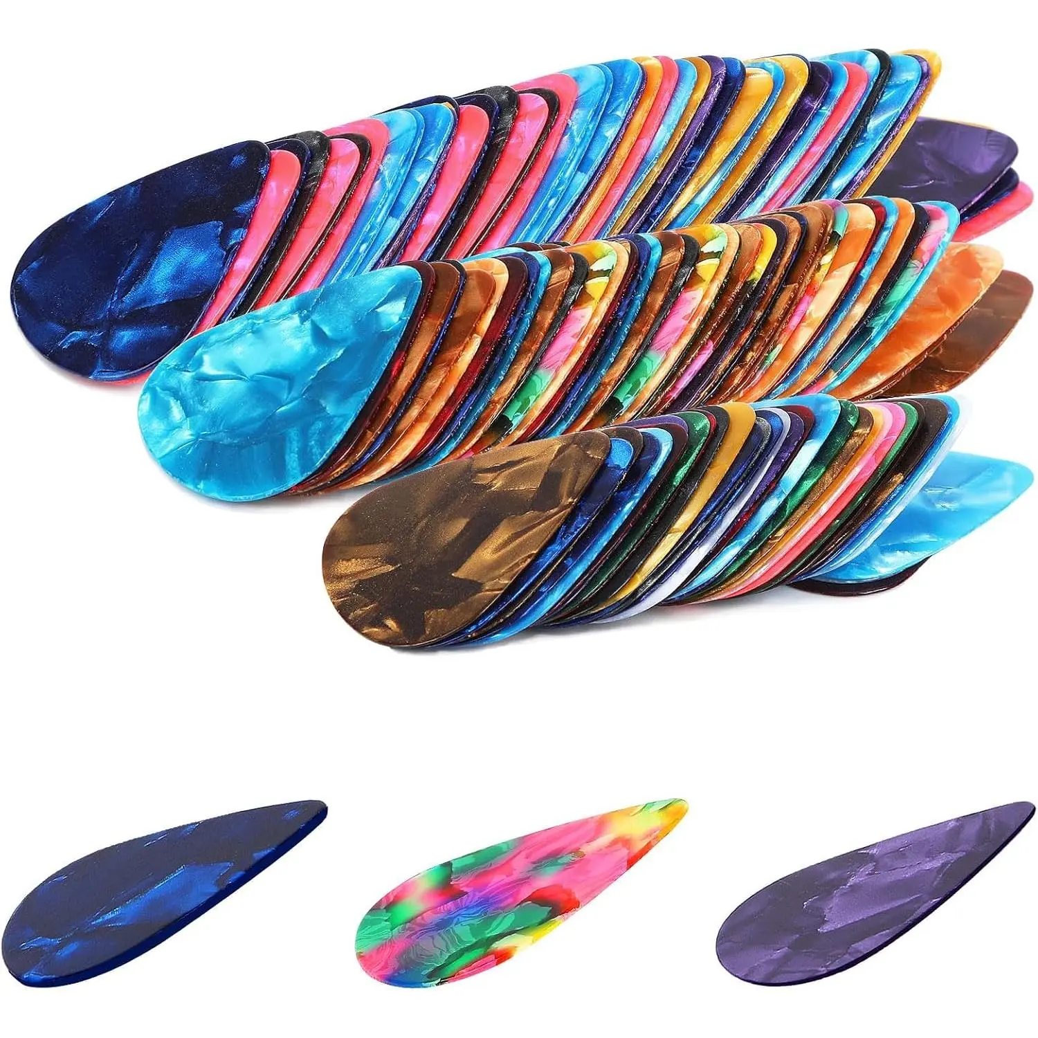 100 count Guitar Picks in Gradient Color, 3 Thickness Celluloid & Metal Picks for Ukulele, Electric, Acoustic & Bass Guitar
