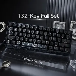 Carbon Fiber Key Caps, Transparent Design, 132 Keys, Keycap Set, Cherry Profile, Mechanical Keyboard, Top Side Print, Durable & Aesthetic