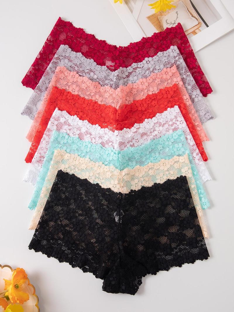 Women's Plain Floral Lace Sheer Panty, Casual Comfy Breathable Knicker for Daily Wear, Ladies Underwear for All Seasons