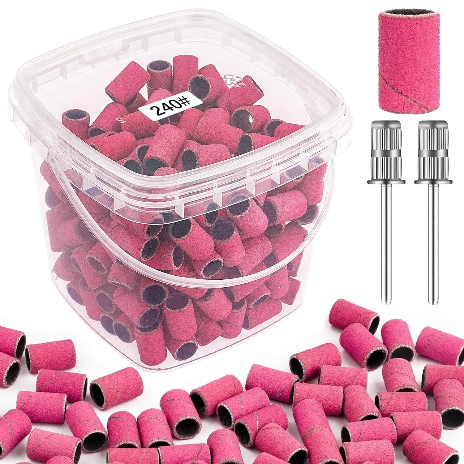 Sanding Bands for  Drill 240 Grit  Fine  Sanding Bands 200 count  Professional Sanding Bands and 2 count  Drill Bits for Manicures and Pedicure