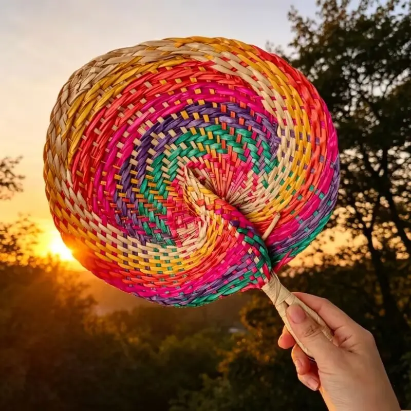 Bohemian Handmade Woven Fan, Colorful Round Decorative Fan, Lightweight Fashionable Lady Fan, Perfect Summer Gift, Single Pack