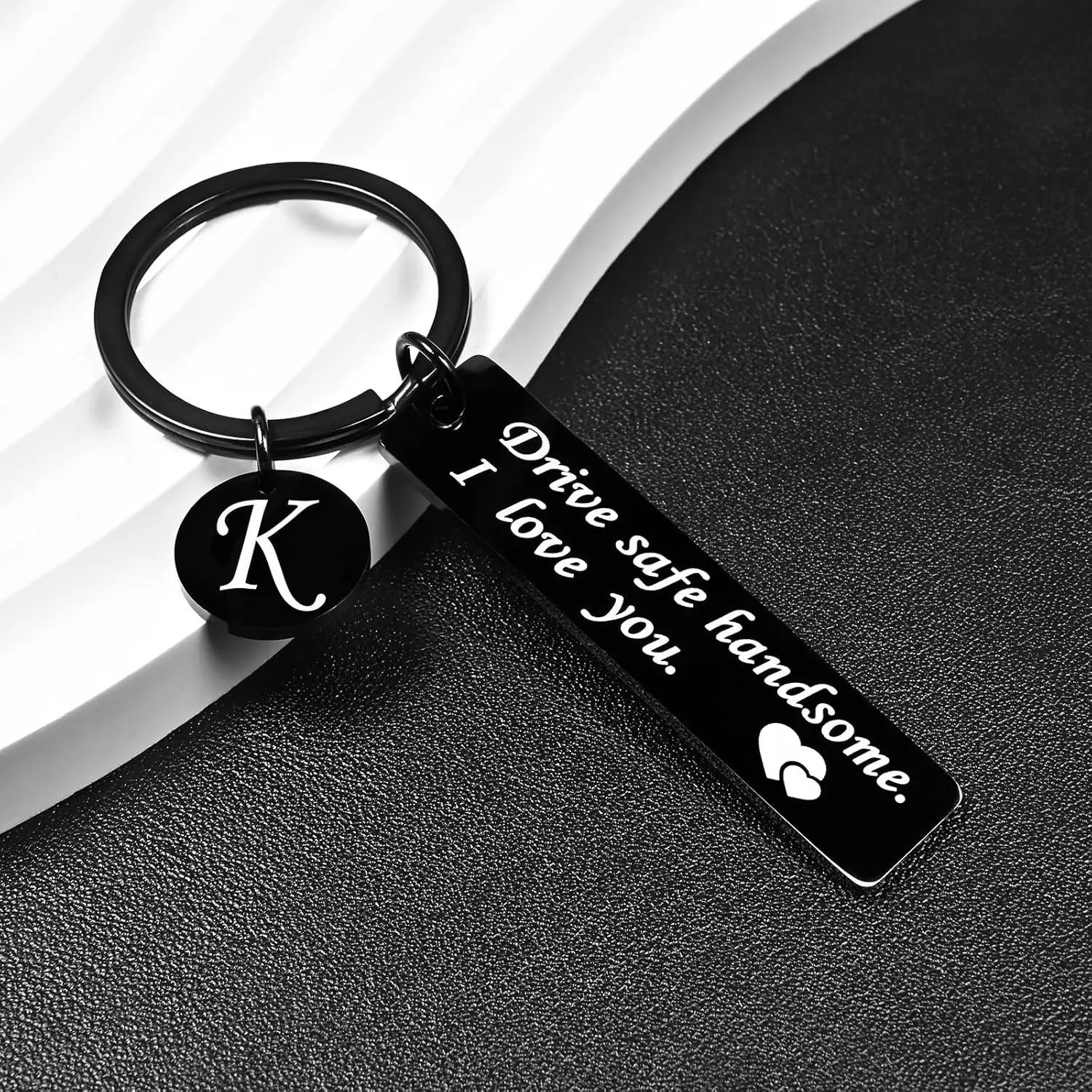 Stainless Steel Customized Initial Letter Keychain - Engraved Safe Driving Charm, Gifts for Boyfriend, Personalized Fashion Accessory for New Drivers