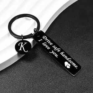 Stainless Steel Customized Initial Letter Keychain - Engraved Safe Driving Charm, Gifts for Boyfriend, Personalized Fashion Accessory for New Drivers