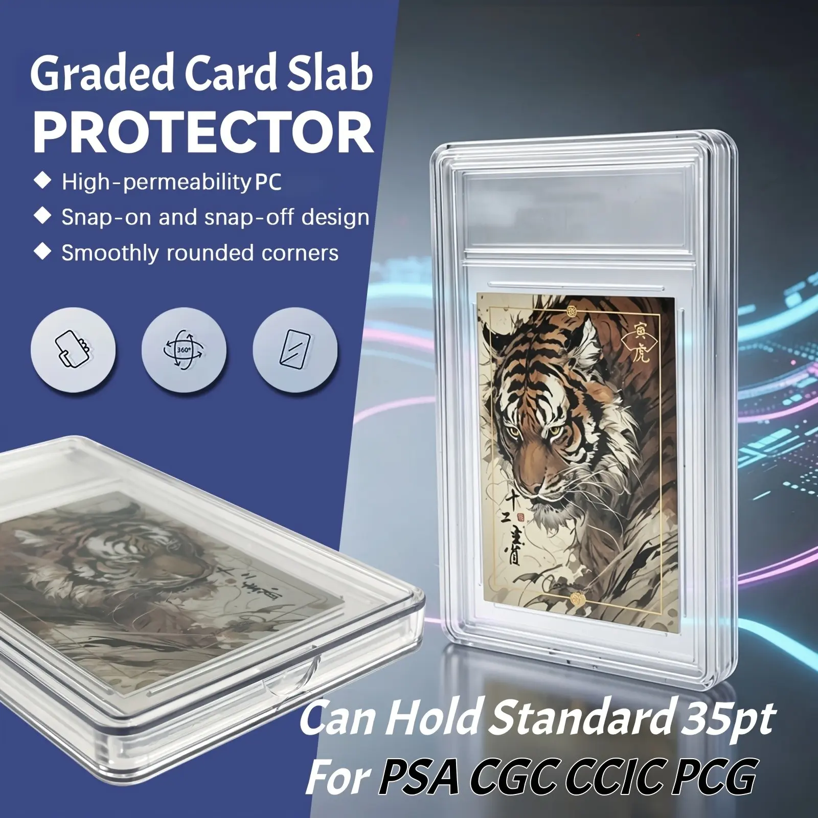 1pc/2pcs Plastic Graded Card Slab Protector 360° Full Coverage Clear for PSA CGC PCG 35PT Standard Slabs Bumper Guard, Clear Snap-On Card Display Storage Holder, Anti-Scratch Card Case for PTCG TCG Sport Star Games Cartoon Trading Card Slabs